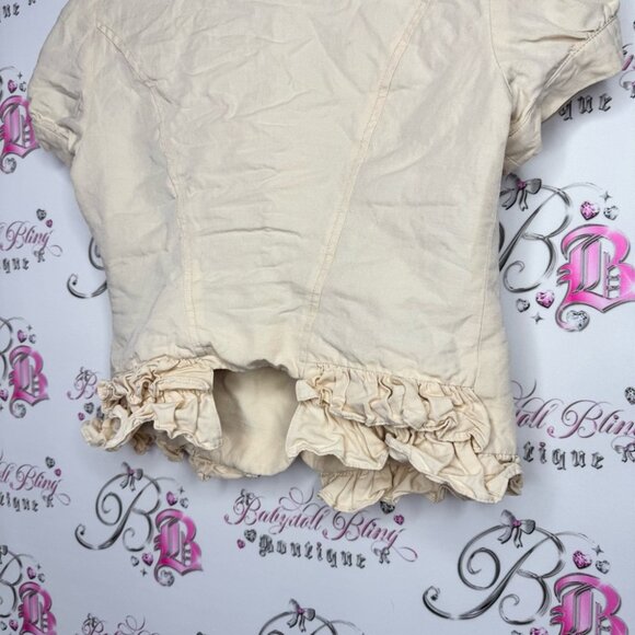 Elevenses blazer tshirt cardigan style top button up beige tan cream floral π - Picture 10 of 10